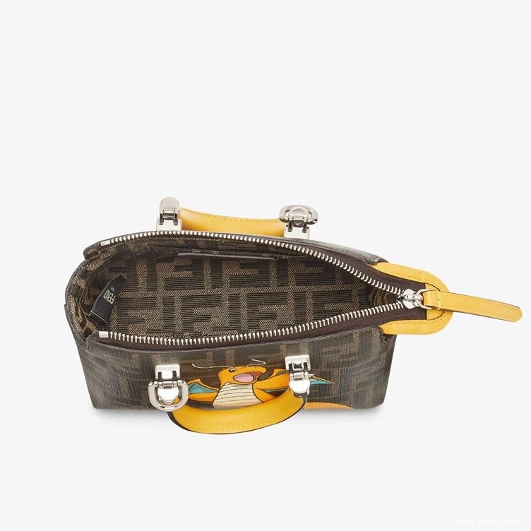 Affordable Yellow Brown Boston Dragon Pokmon Fabric Fendi Mini FF Way Motif The By Bag In 0722